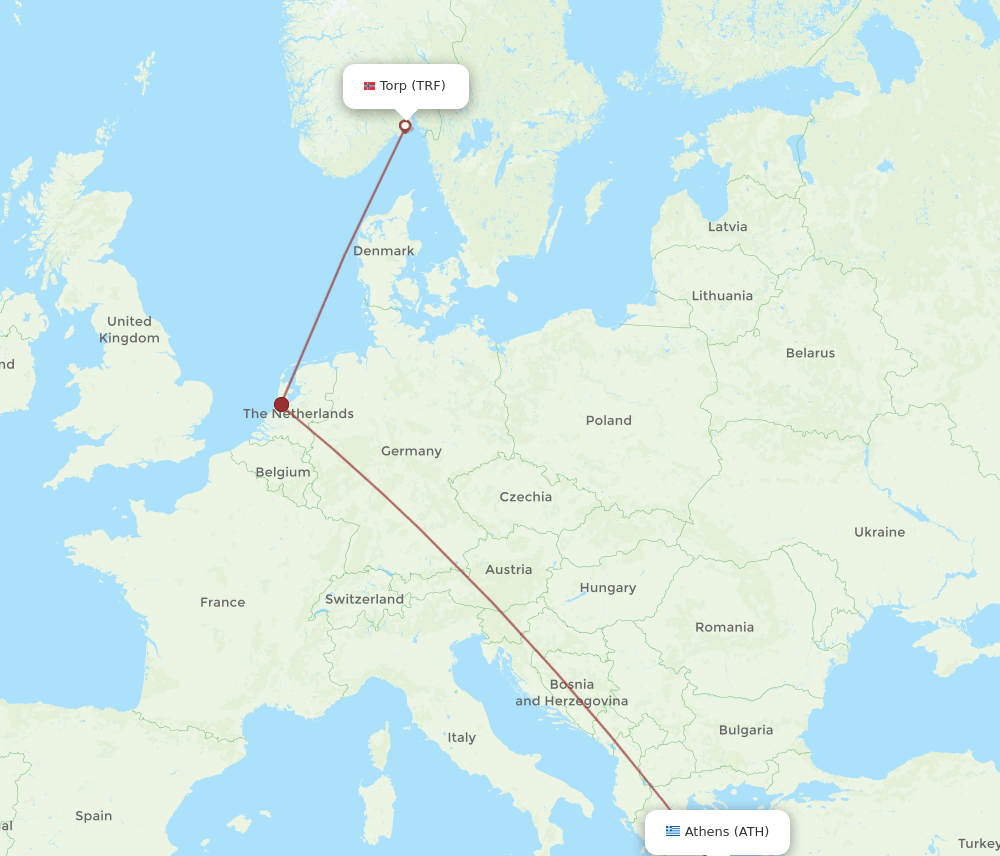 TRF to ATH flights and routes map