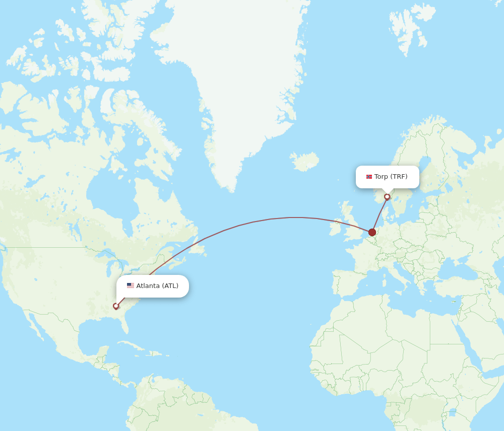 Sandefjord - Atlanta route map and flight paths