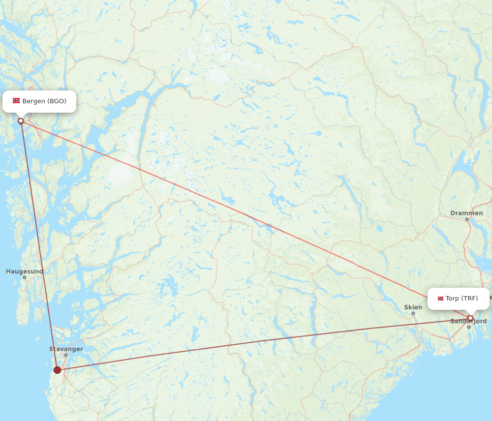 TRF-BGO flight routes