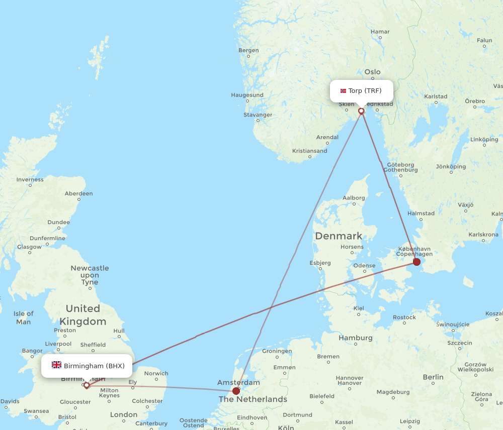 TRF-BHX flight routes