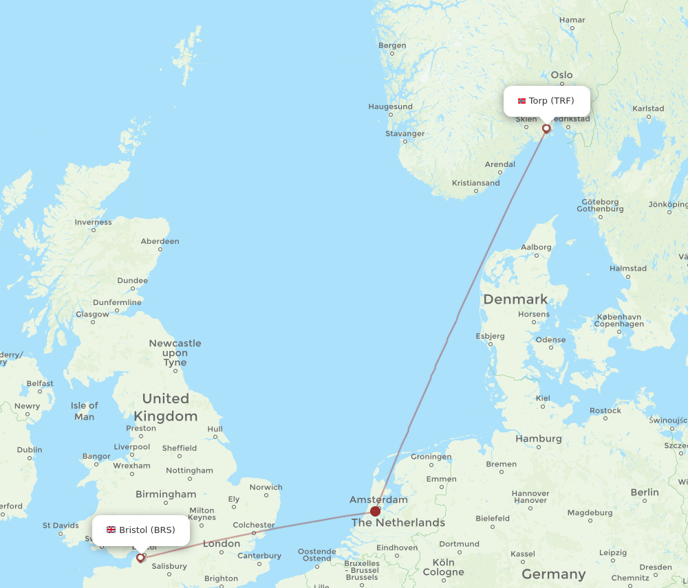 Sandefjord - Bristol route map and flight paths