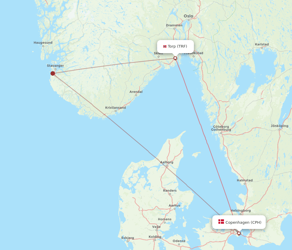 TRF-CPH flight routes
