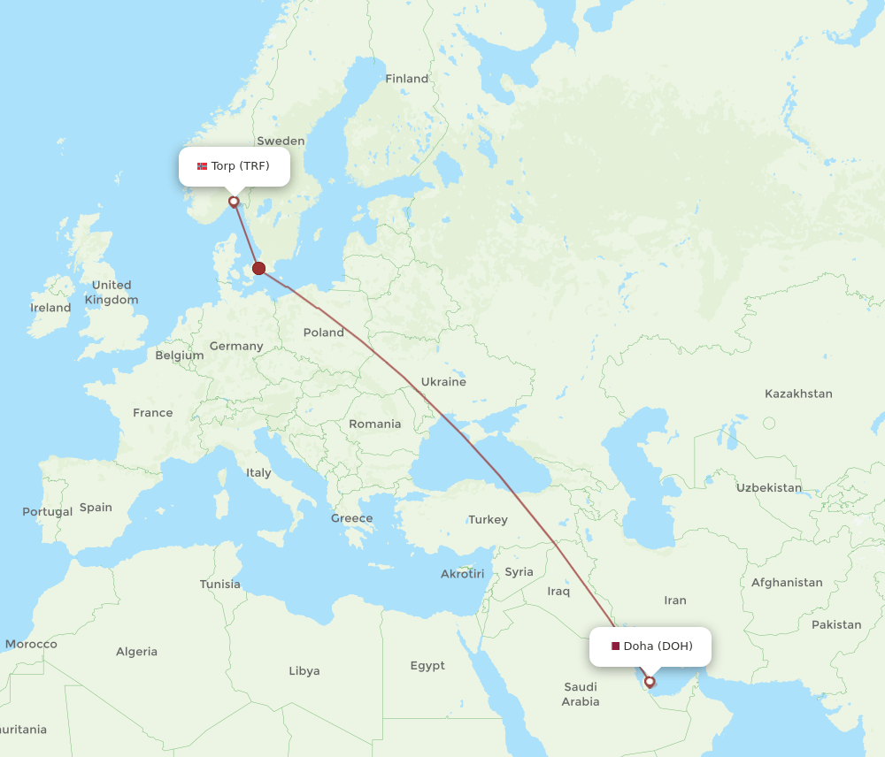 TRF-DOH flight routes