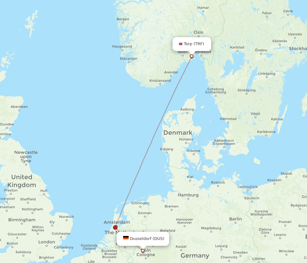 TRF-DUS flight routes