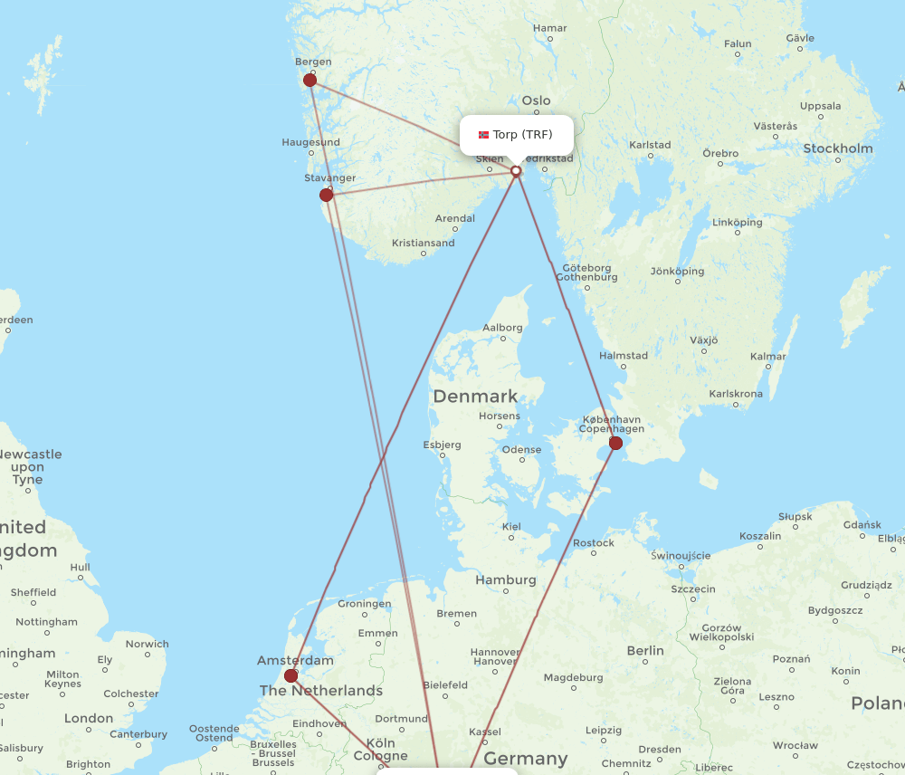 TRF to FRA flights and routes map