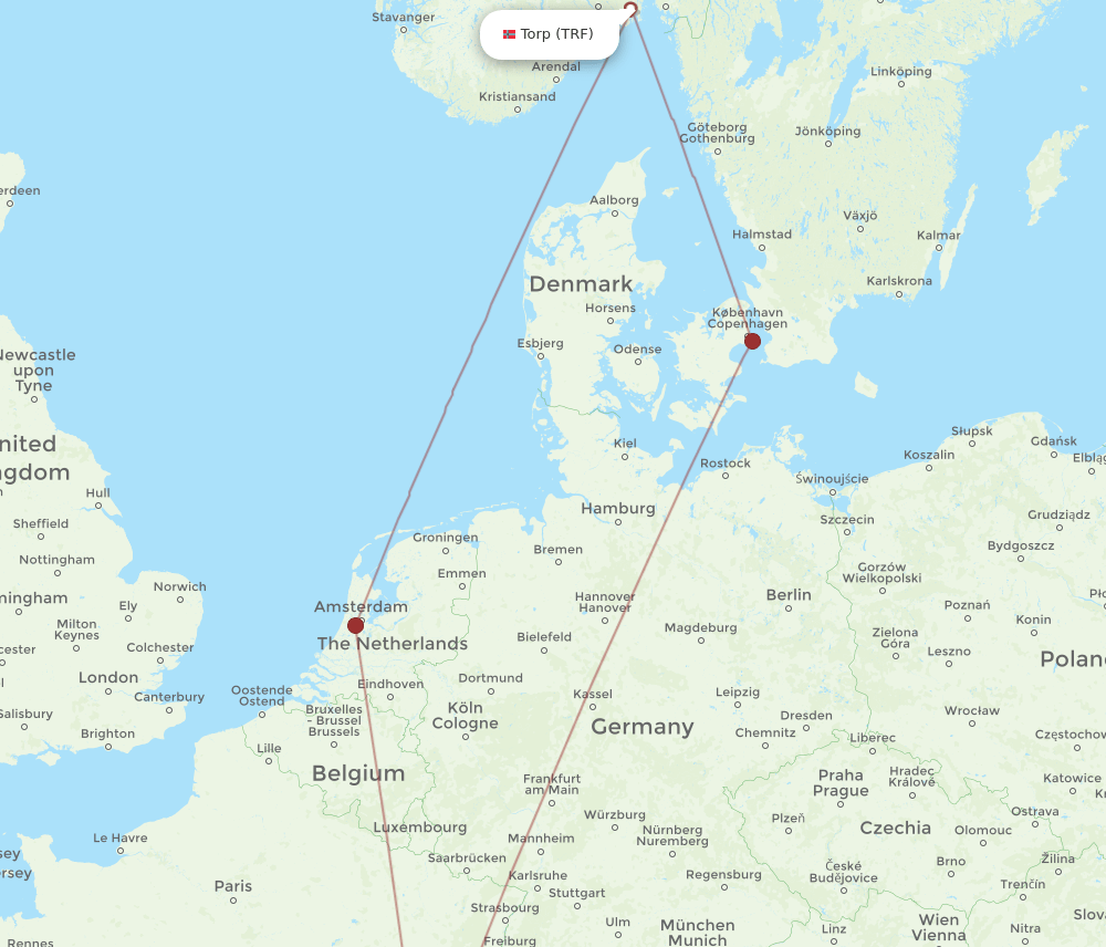 TRF to GVA flights and routes map