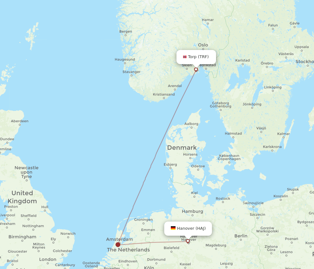 TRF to HAJ flights and routes map