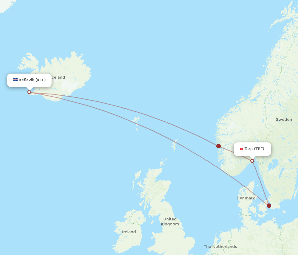 TRF-KEF flight routes