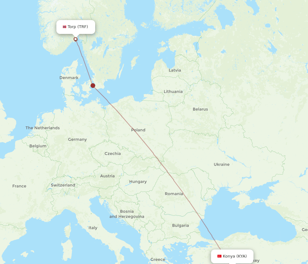 TRF to KYA flights and routes map