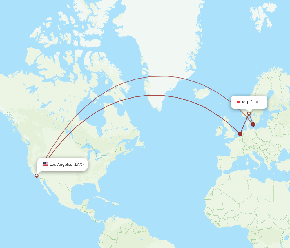 TRF-LAX flight routes