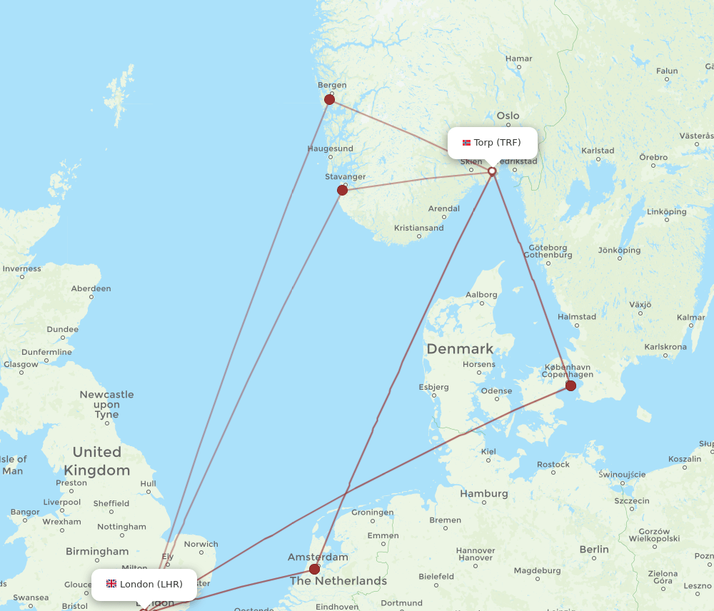 TRF-LHR flight routes