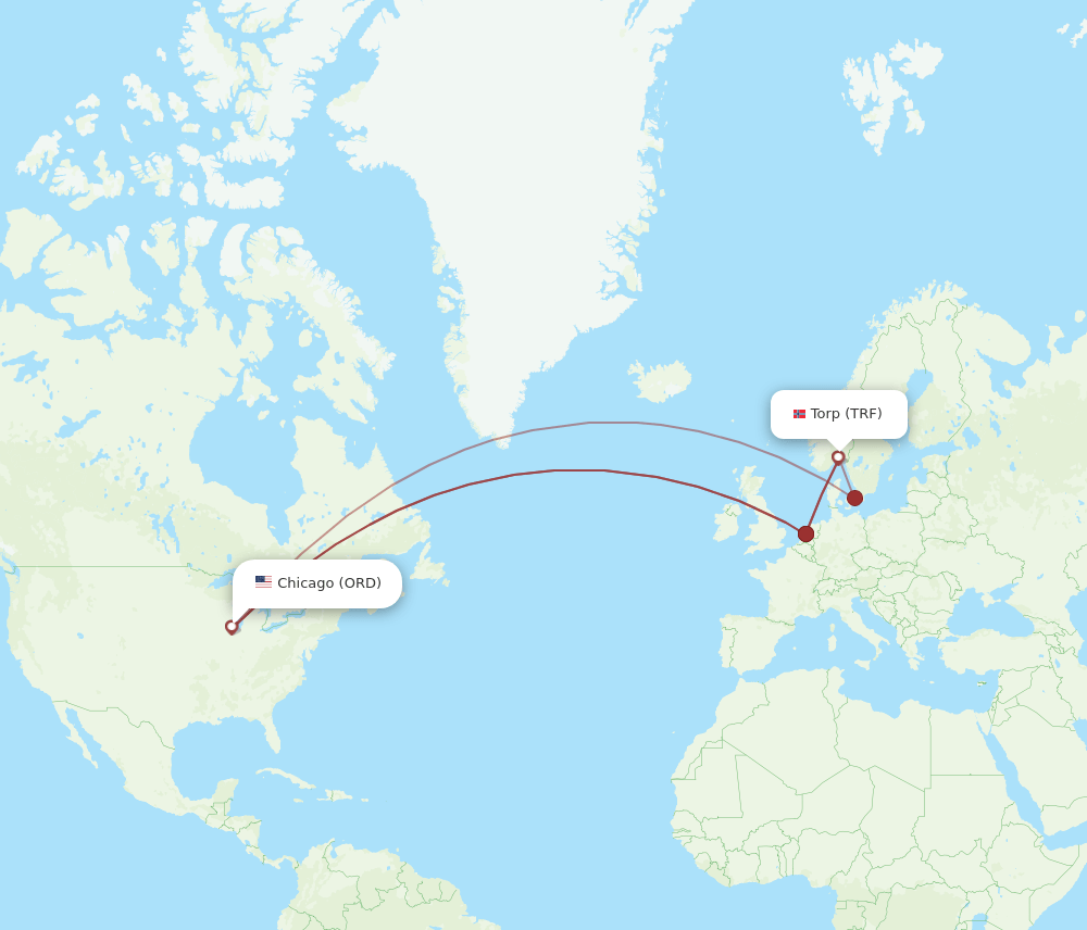 TRF to ORD flights and routes map