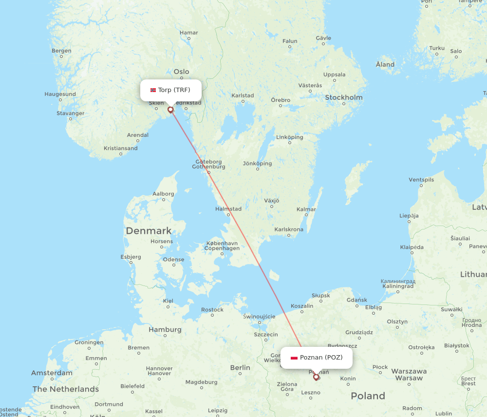 TRF to POZ flights and routes map