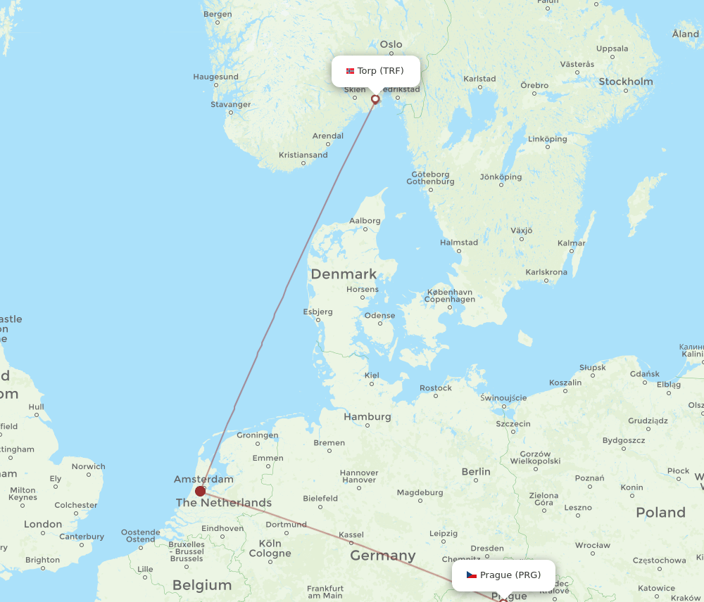 TRF-PRG flight routes