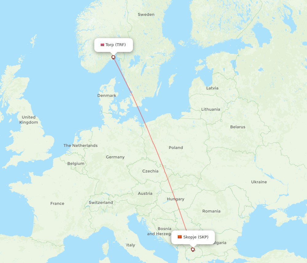 Sandefjord - Skopje route map and flight paths
