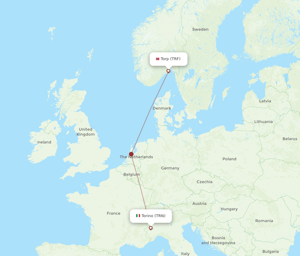 Sandefjord - Turin route map and flight paths