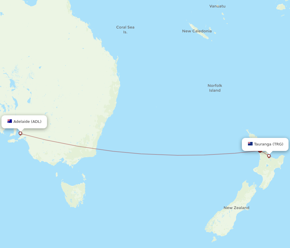 TRG to ADL flights and routes map