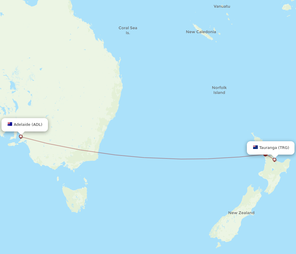 TRG to ADL flights and routes map