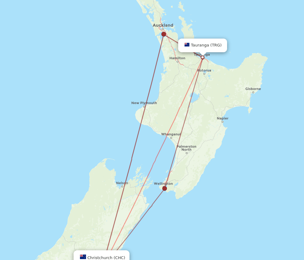TRG-CHC flight routes