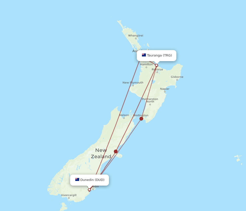 TRG to DUD flights and routes map
