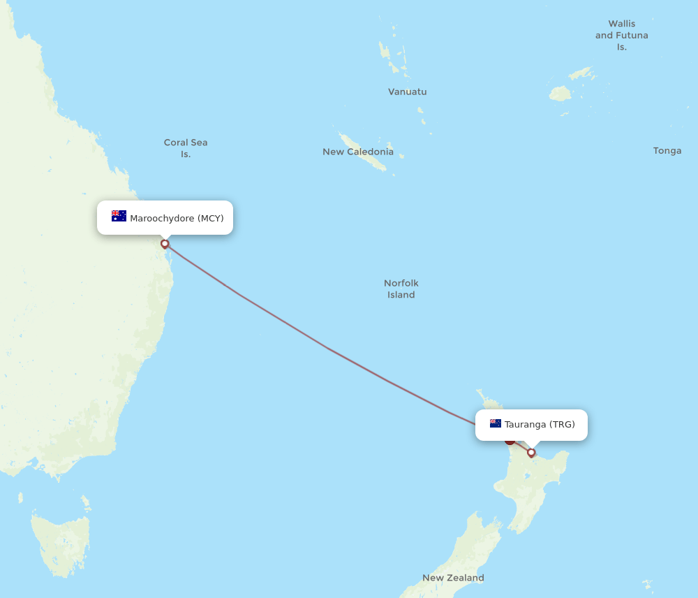 MCY to TRG flights and routes map