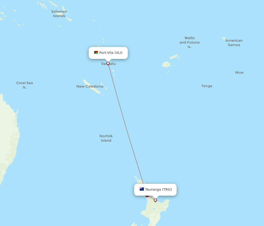 TRG to VLI flights and routes map