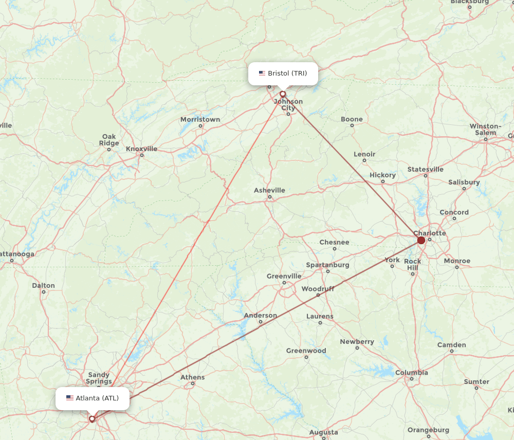 TRI to ATL flights and routes map