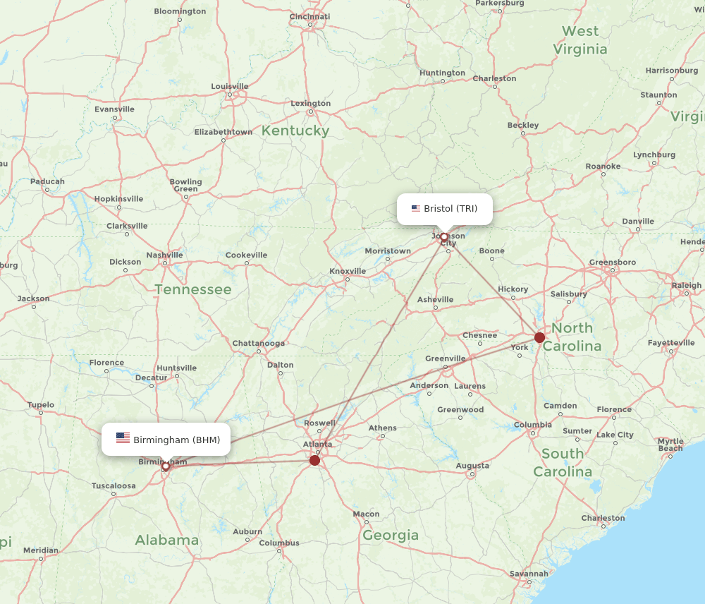 TRI to BHM flights and routes map