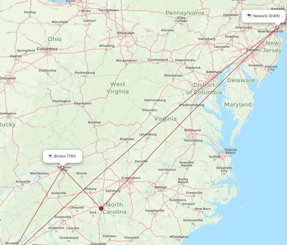 TRI-EWR flight routes