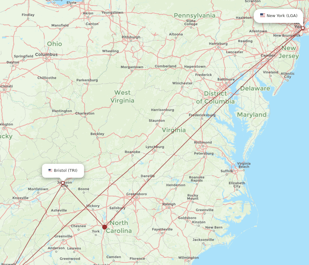 TRI-LGA flight routes