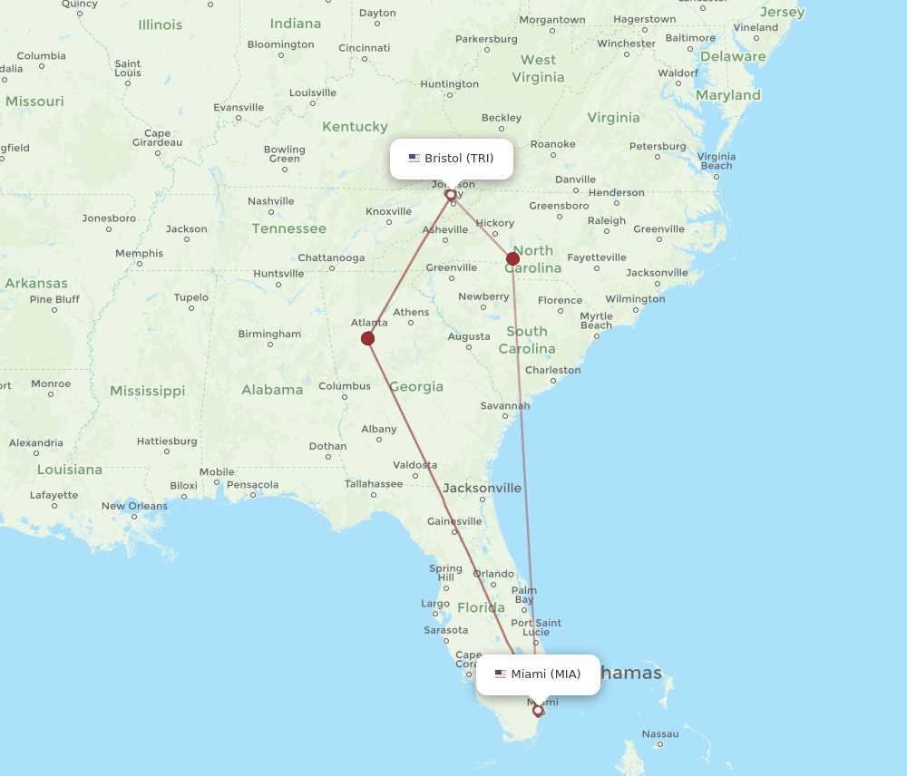 TRI-MIA flight routes