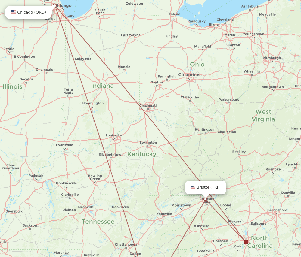 TRI-ORD flight routes