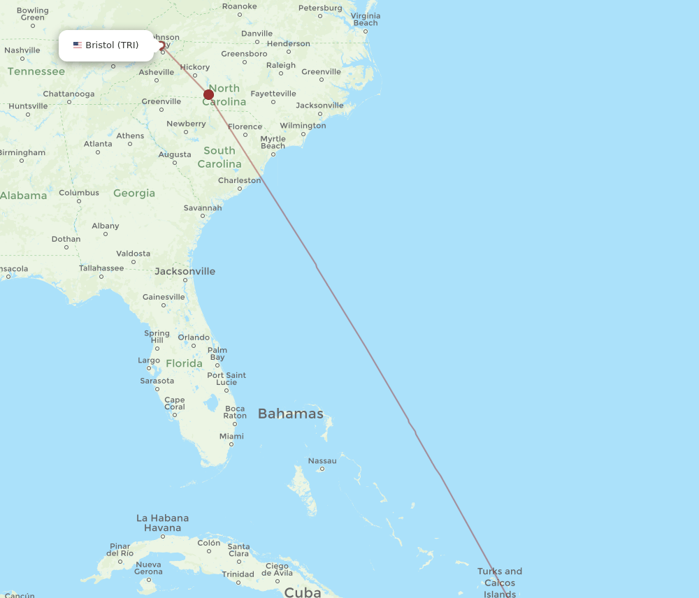 TRI to POP flights and routes map