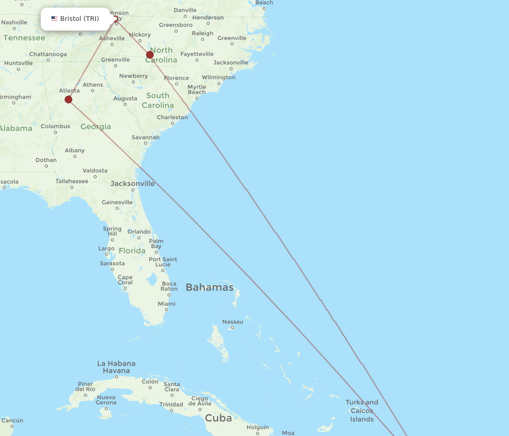 TRI to PUJ flights and routes map