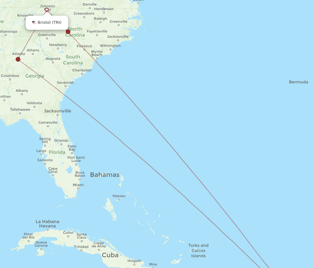 TRI to STT flights and routes map
