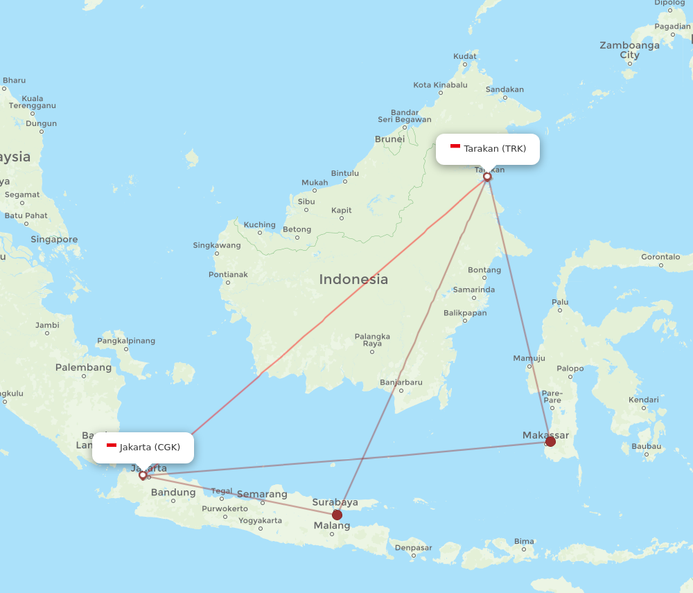 TRK to CGK flights and routes map