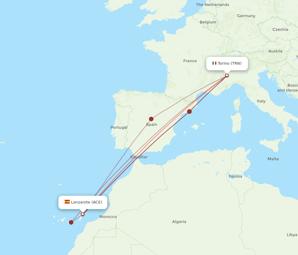 TRN to ACE flights and routes map