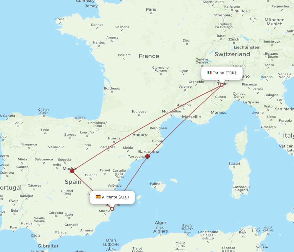 TRN-ALC flight routes