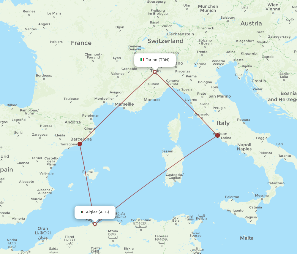 TRN to ALG flights and routes map