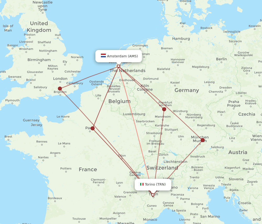 TRN-AMS flight routes