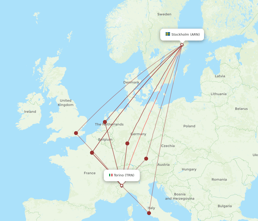 TRN to ARN flights and routes map