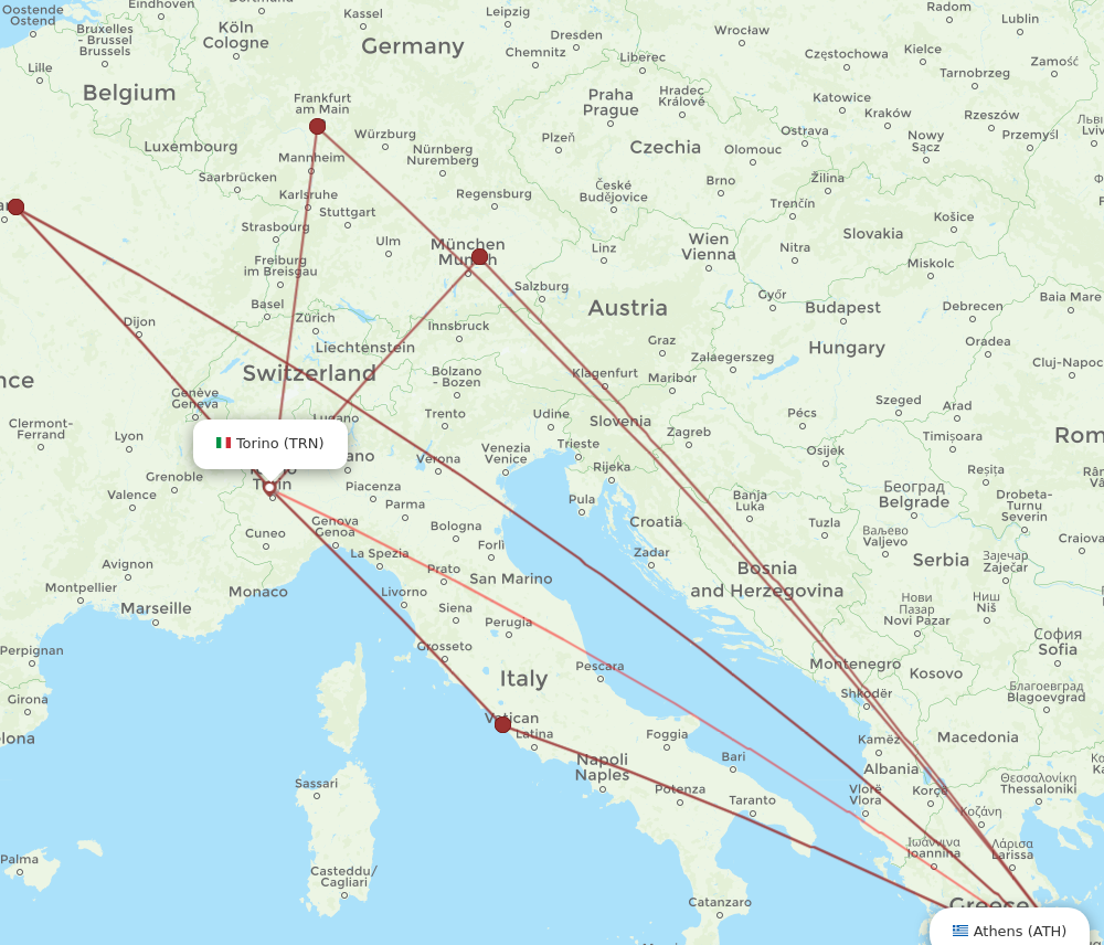 TRN to ATH flights and routes map