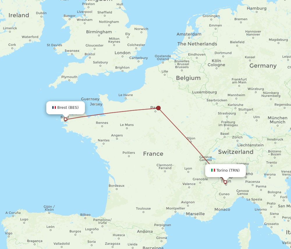 TRN to BES flights and routes map