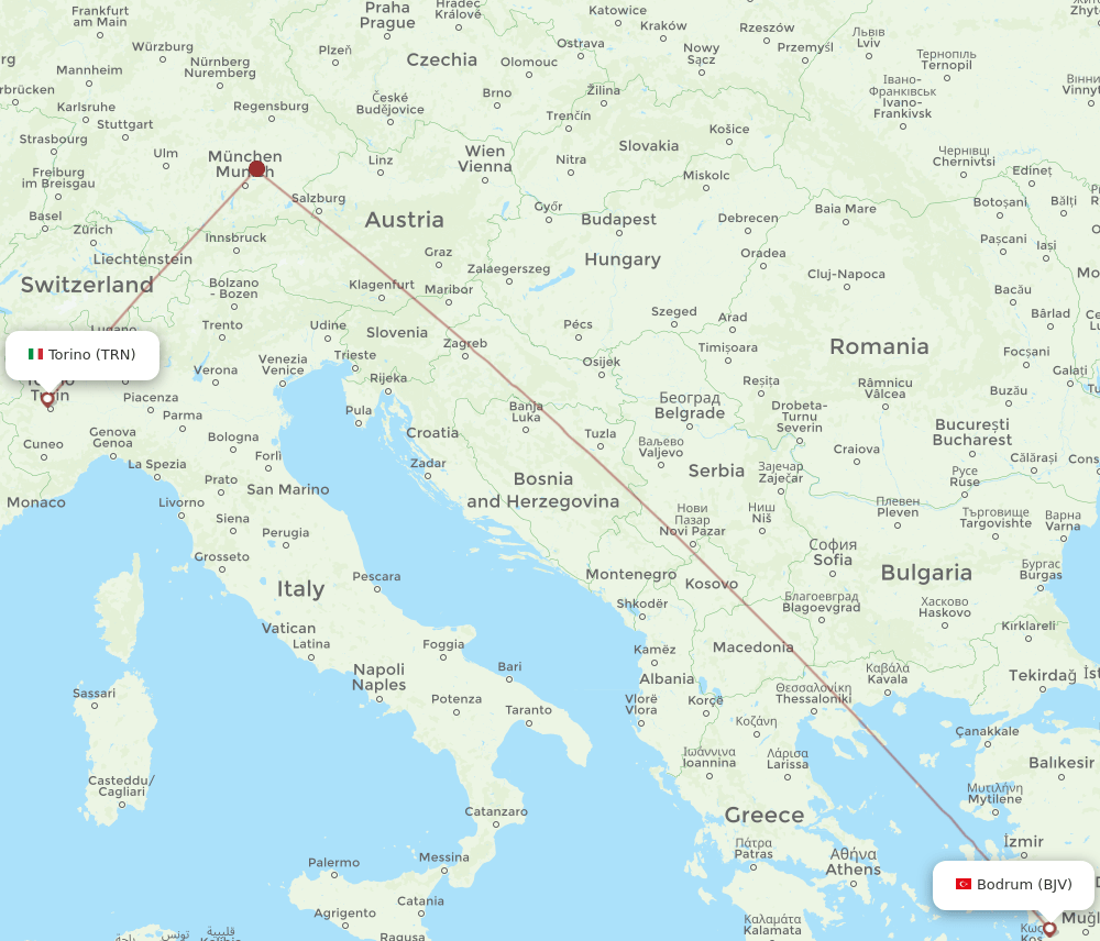 TRN to BJV flights and routes map