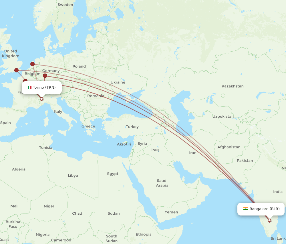 TRN-BLR flight routes