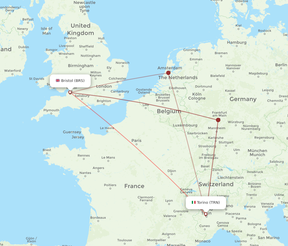 TRN to BRS flights and routes map