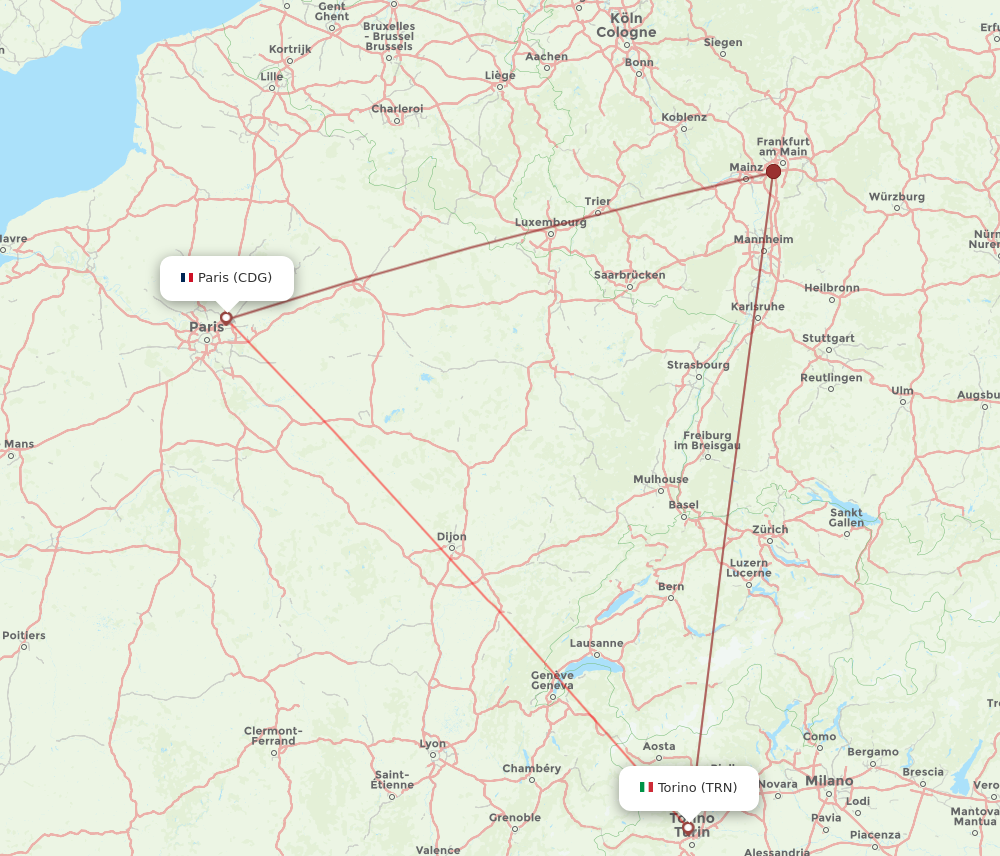 TRN to CDG flights and routes map