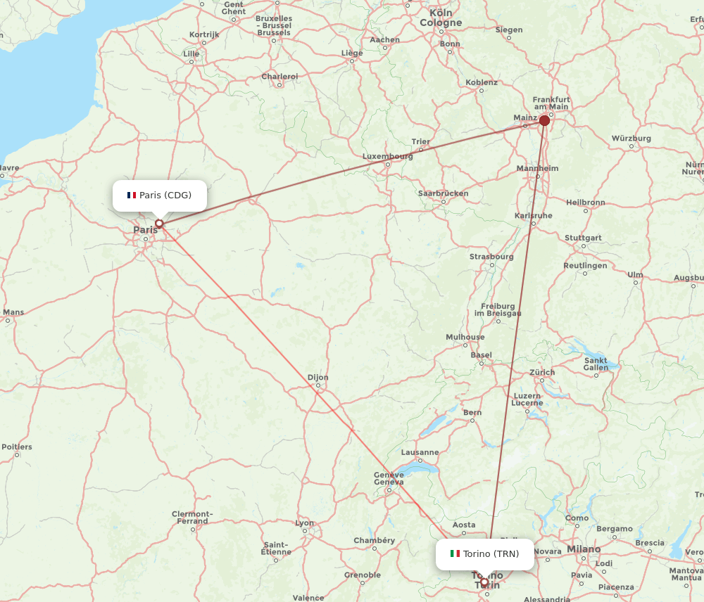 TRN-CDG flight routes