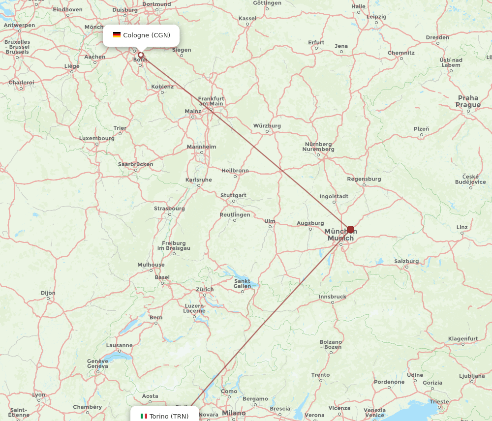 TRN-CGN flight routes