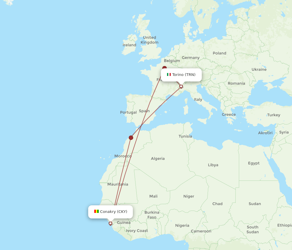 TRN-CKY flight routes